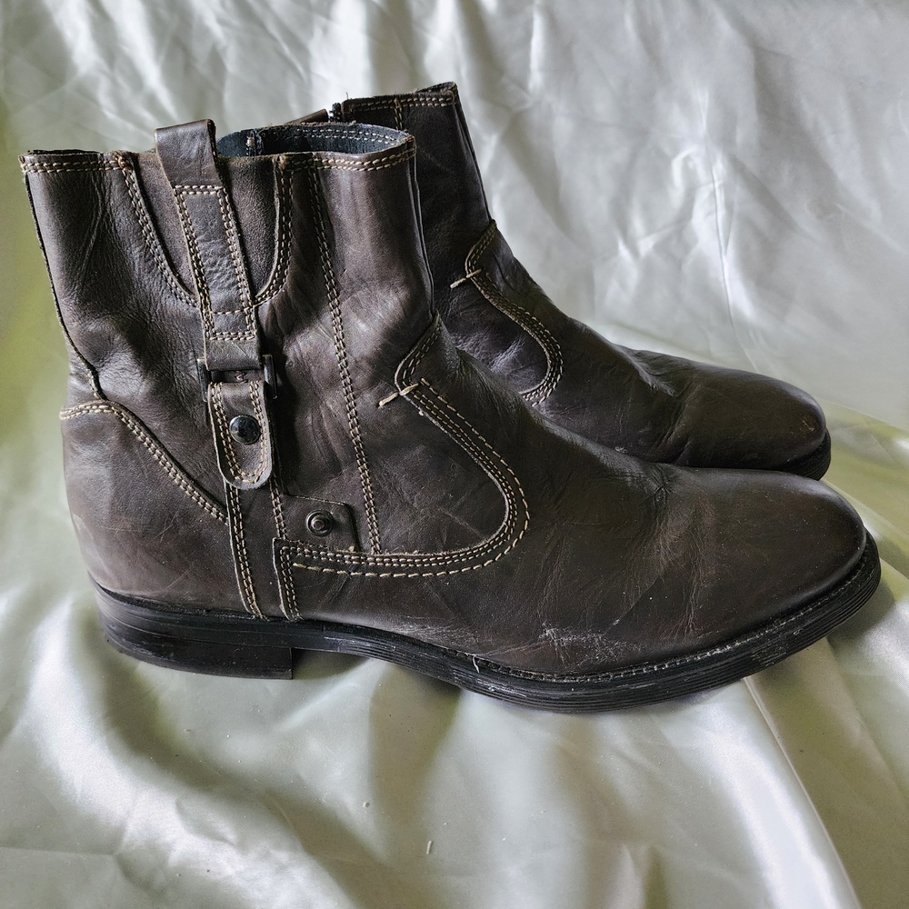 Mens Dark Gray Leather Ankle Boots